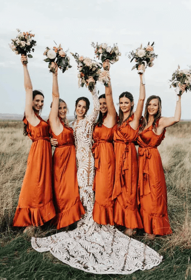 orange wedding dresses for bridesmaids