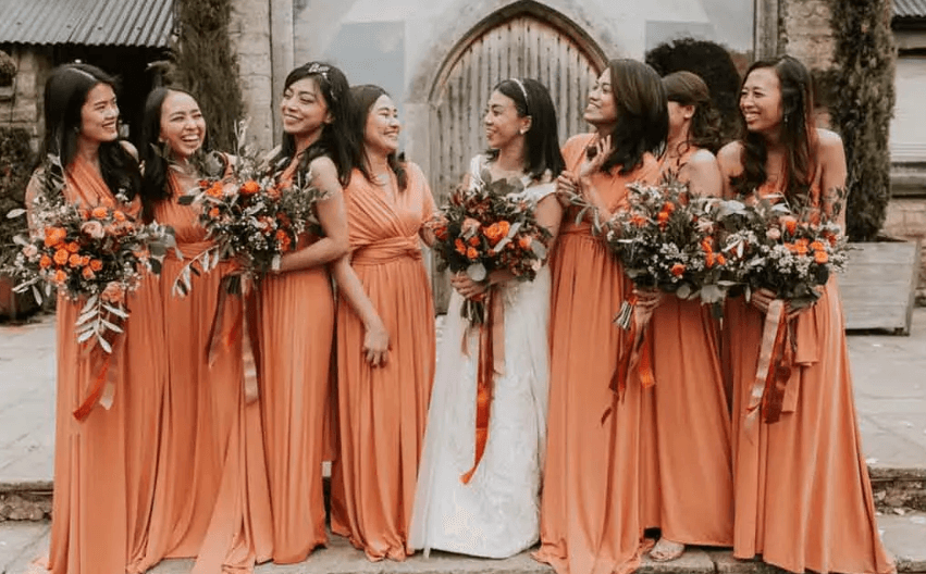 orange weddings dresses for bridesmaids